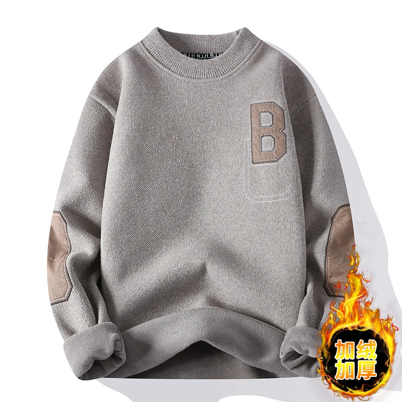 雪尼尔毛衣男秋冬加绒加厚款针织衫一体宽松保暖潮牌长袖打底衫
