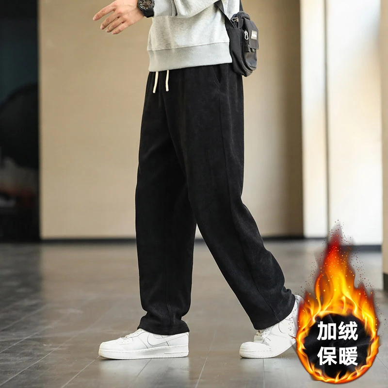 秋冬季新款男士大码胖子加厚加大加宽长裤男装灯芯绒加绒休闲裤男