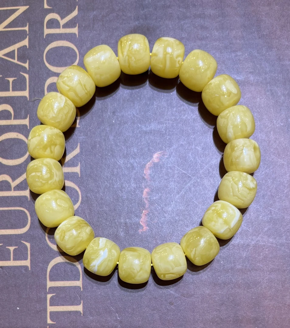 琥珀白花蜜蜡虎皮纹精工老型手串，12.3m，21.2g