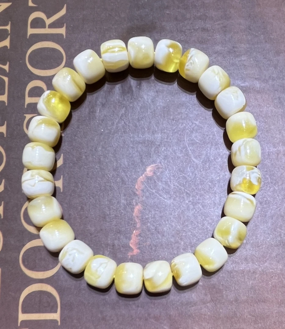 琥珀金瓷白妖花精工老型手串，9m，11g，天然原矿