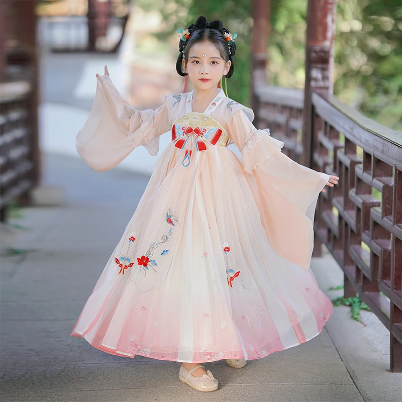 青-SL2773汉服女童春秋新款国风儿童超仙古装女孩古风唐装连衣裙