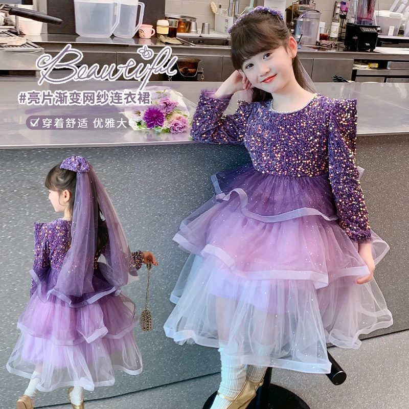 A2655女童公主裙秋季新款儿童洋气秋装连衣裙女孩生日礼服蓬蓬裙