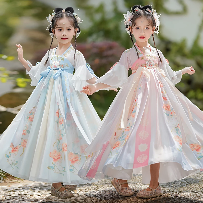 青-SL2754女童汉服连衣裙童装公主裙春夏古装女孩春装古风裙子夏