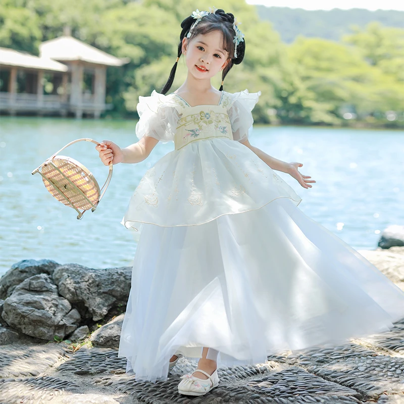 青-SL2821女童汉服连衣裙夏新款儿童唐装中国风公主裙夏款古风裙