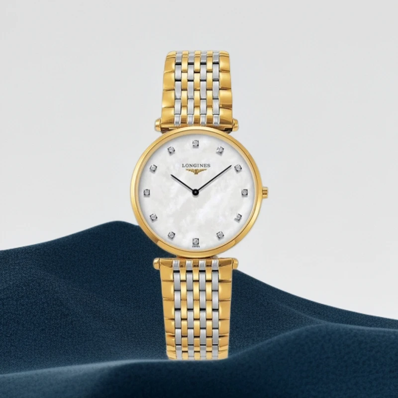 99新 Longines/浪琴 嘉岚L4.709.2型号/33表径/石英/贝母钻刻
