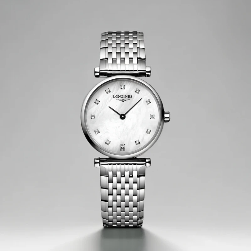 99新 Longines/浪琴 仁智女表/全套嘉岚女表29MM石英/贝母钻/银色