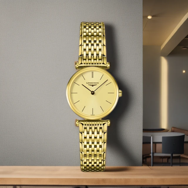 99新 Longines/浪琴 嘉岚L4.512.2型号/29表径/镀金/大气金盘轻奢