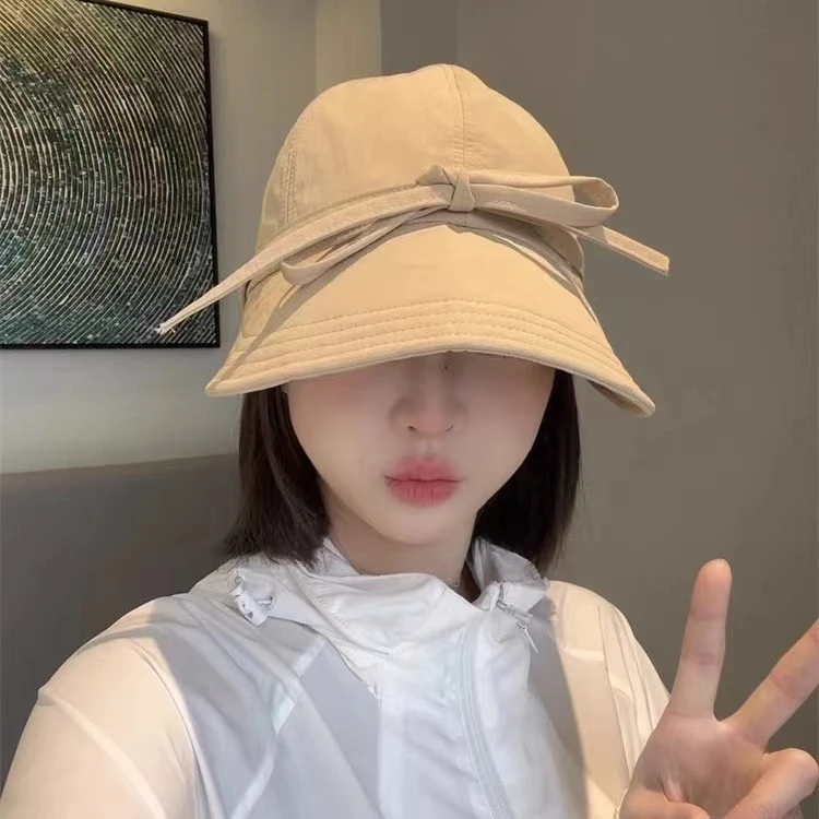韩国蝴蝶结渔夫帽女夏季户外出行轻薄透气防紫外线宽檐鸭舌马术帽