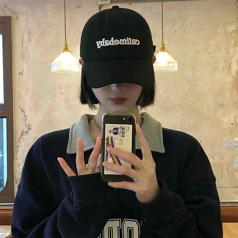 字母鸭舌帽女春秋款黑色百搭休闲大头围棒球帽显脸小ins潮帽子男