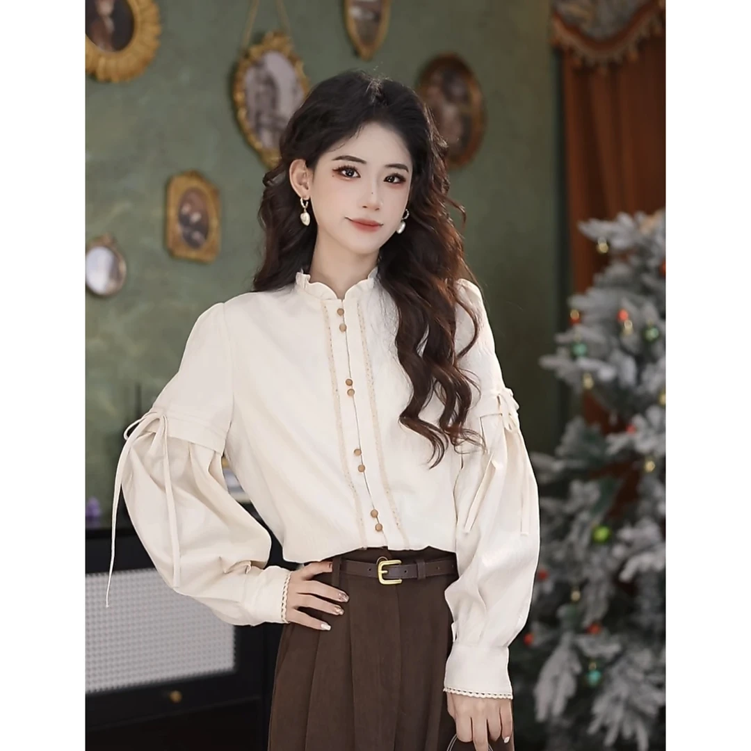 DaYuanSAD【旬雅】张嘉圆新款气质复古港风百搭显瘦长袖衬衫女#7406