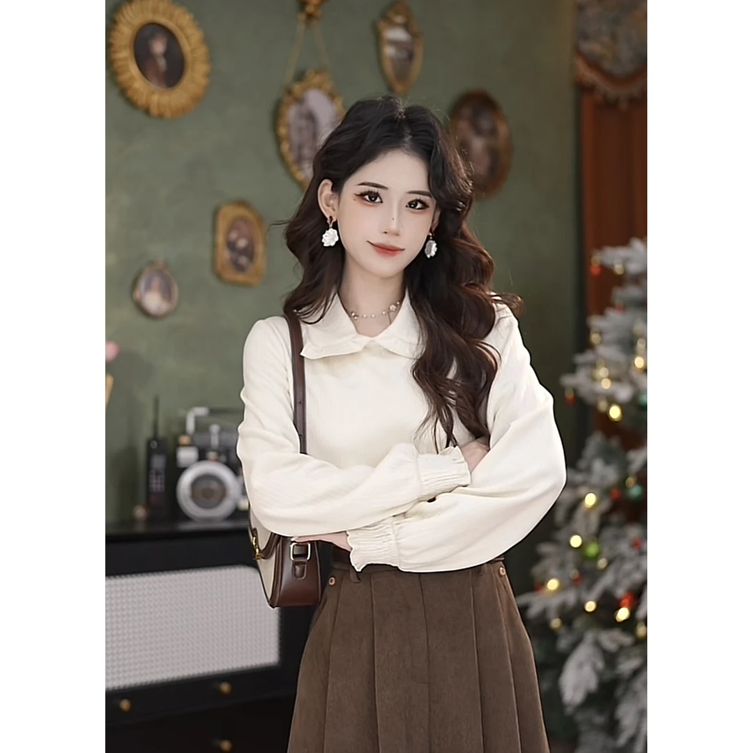 张嘉圆  24新款秋冬百搭复古港风长袖显瘦气质打底衣#7583