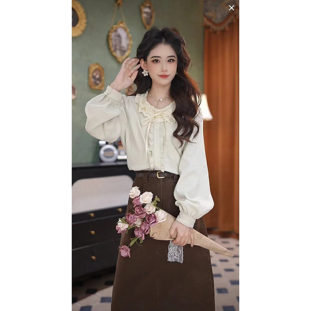 张嘉圆  25新款秋冬气质时尚复古港风长袖衬衣设计感衬衫#7232
