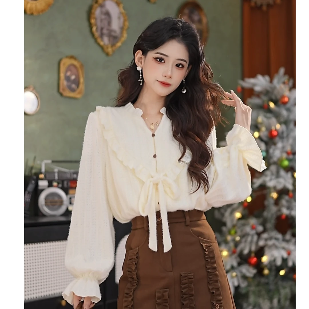 张嘉圆  25新款秋冬百搭复古港风显瘦气质长袖加绒衬衫#7602