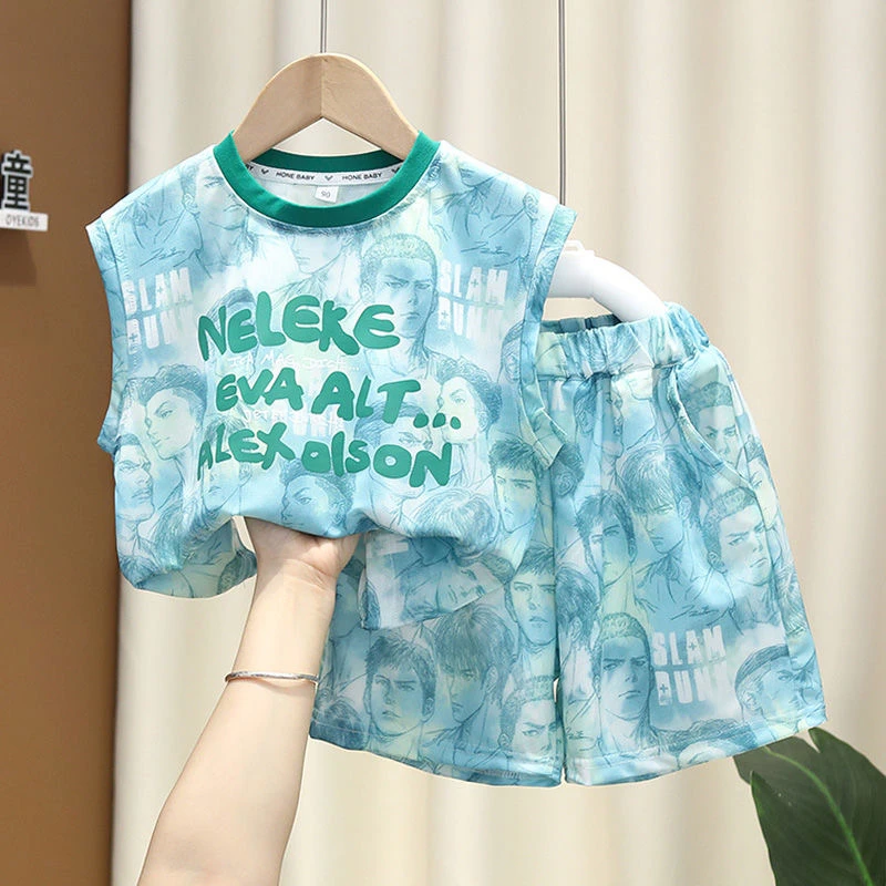 男童背心套装洋气新款痞帅宝宝夏季无袖衣服潮儿童薄款夏装两件套