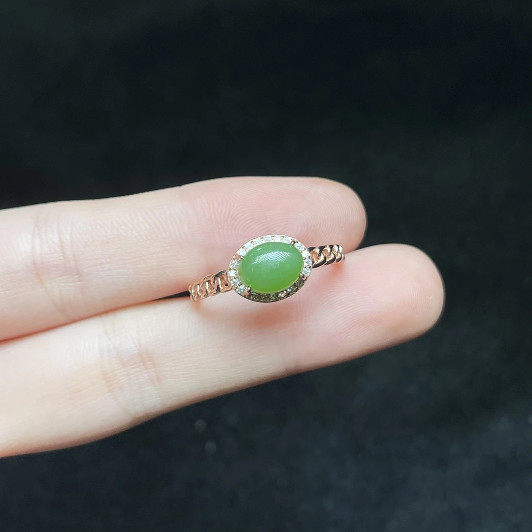 【小魏总珠宝】27 银镶和田玉珠宝戒指（5*6*7mm+）