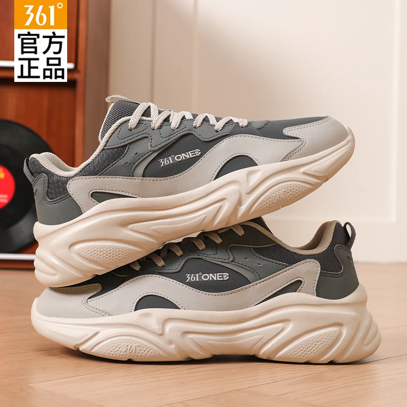 361°男鞋新款皮面运动鞋2024秋季减震时尚百搭休闲鞋子潮流跑步鞋