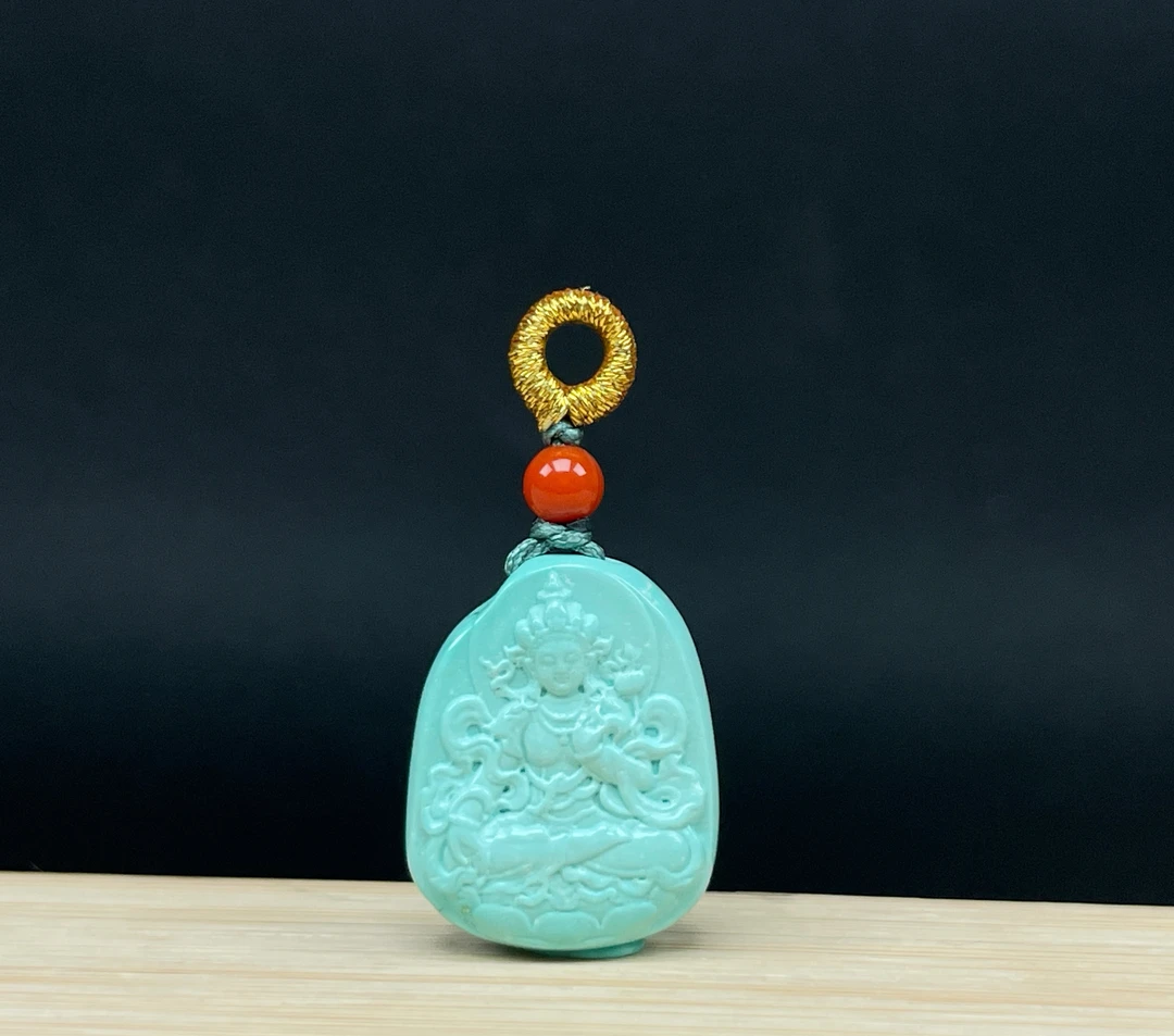 湖北原矿绿松石观音小吊坠小侧挂