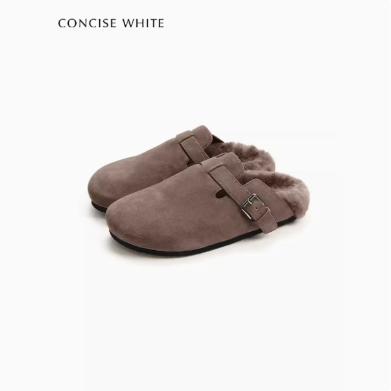 CONCISE-WHITE简白 设计师品牌2024秋季新款勃肯内里毛绒拖鞋女士