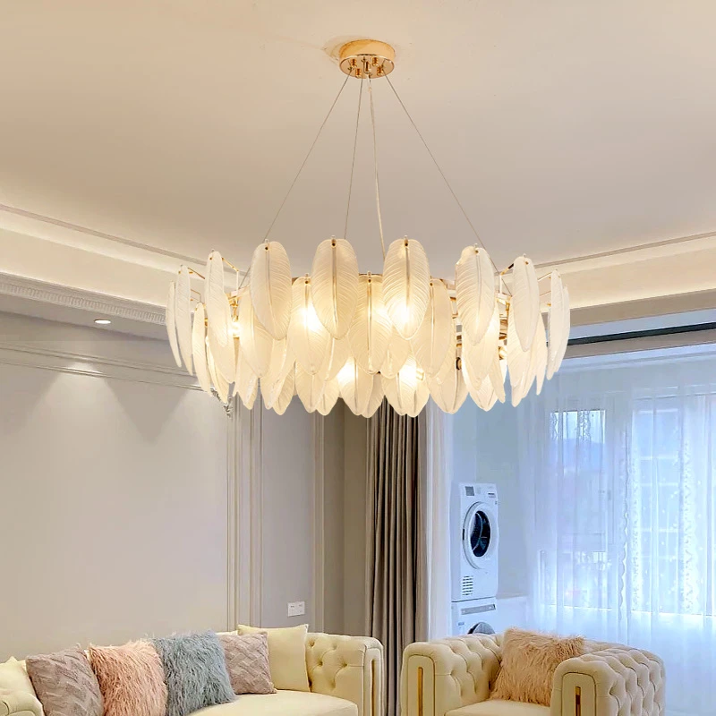北欧轻奢客厅卧室羽毛吊灯房间大气客厅灯主卧玻璃网红灯家用