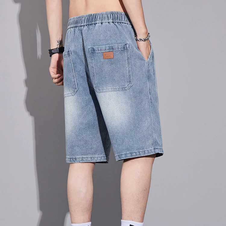 利尼科比利牛仔短裤男夏季薄款星空纹潮牌复古直筒宽松五分中裤子