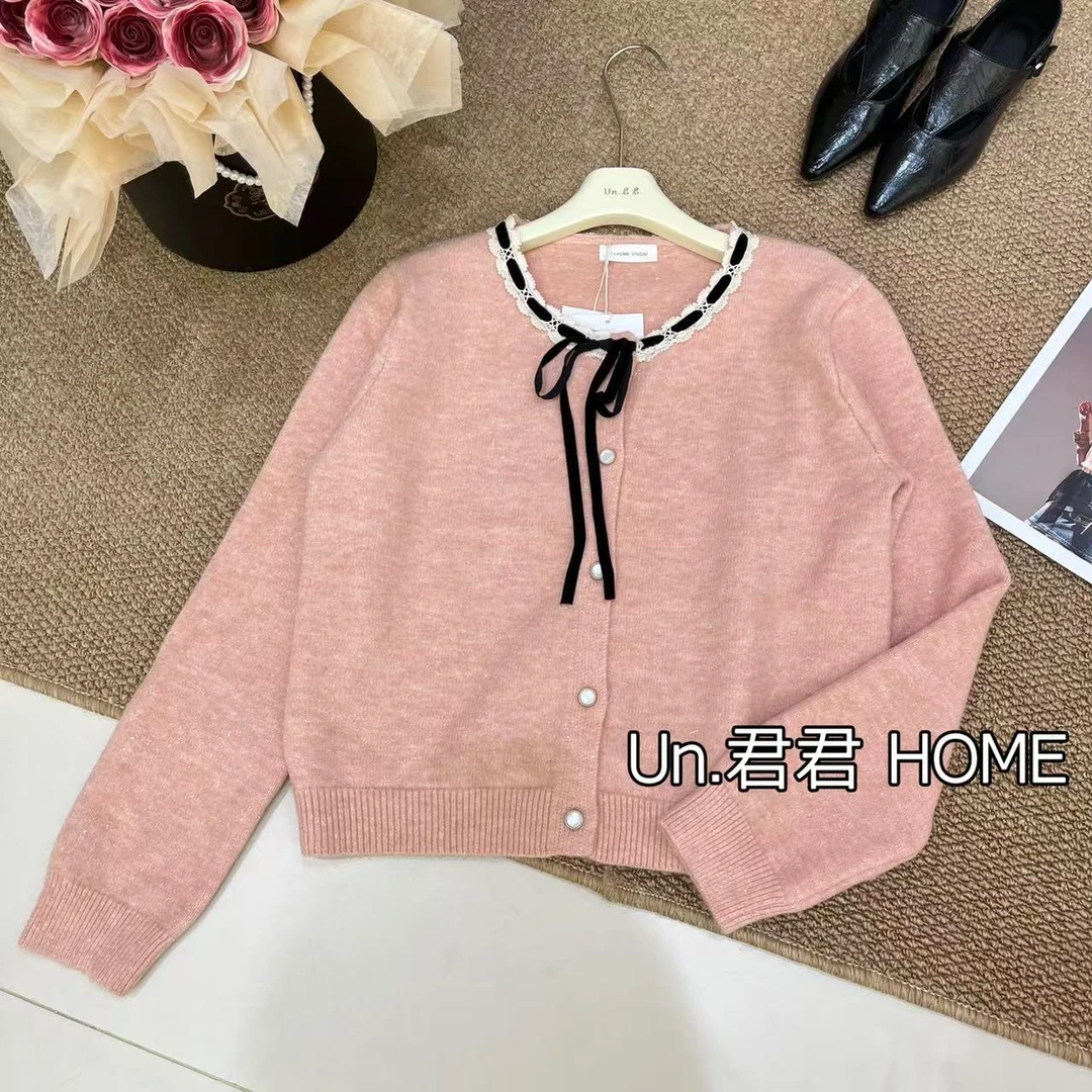 君君家【花边系带】68250秋冬亮丝编织花边系带毛衣