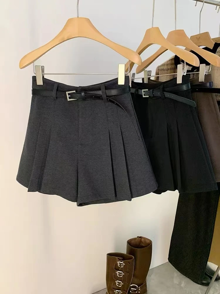 君君家 R【百褶短裤】901秋冬韩版高腰特色显瘦呢料百褶短裤