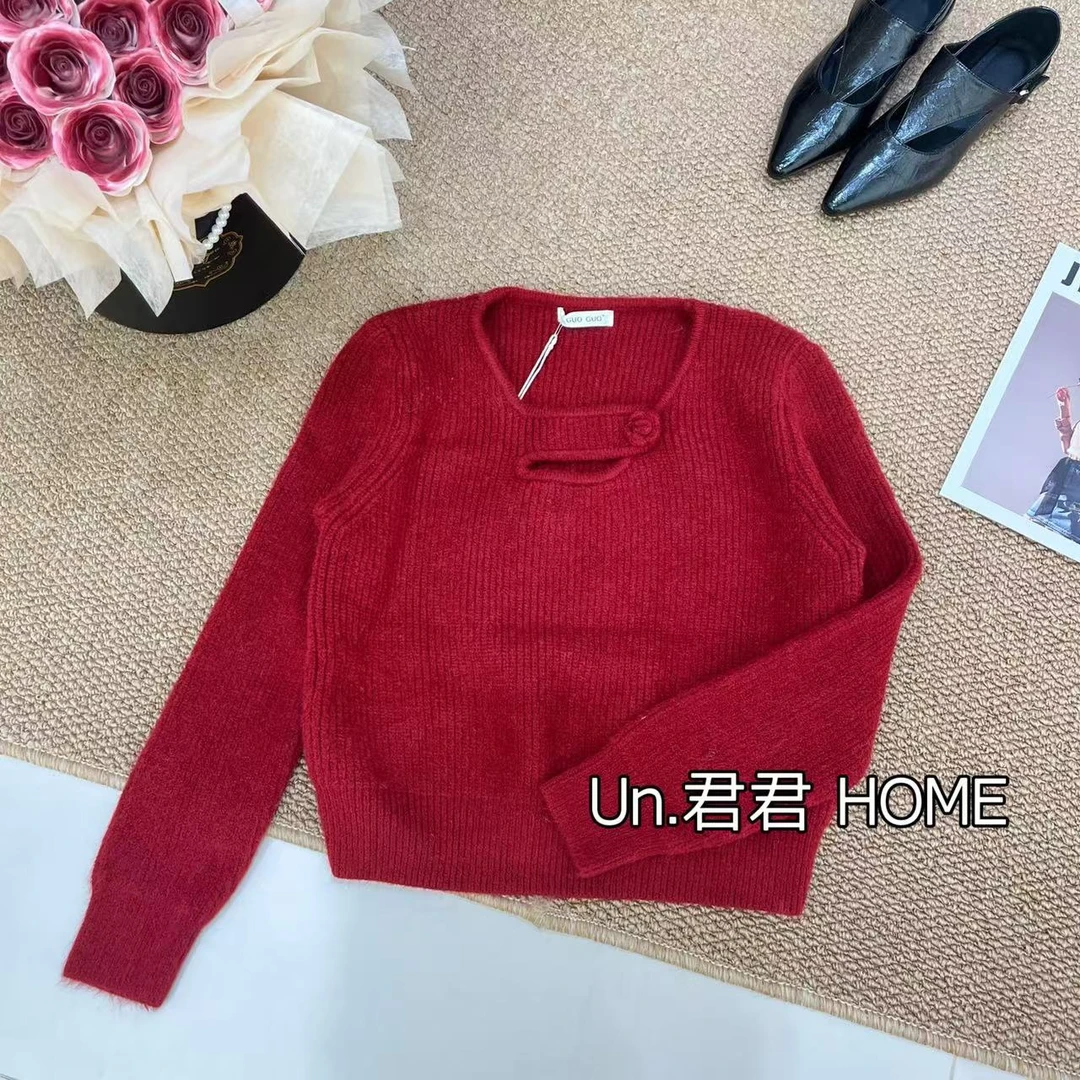 君君家【立体小花】7850甜美立体花朵小心机百搭短款毛衣