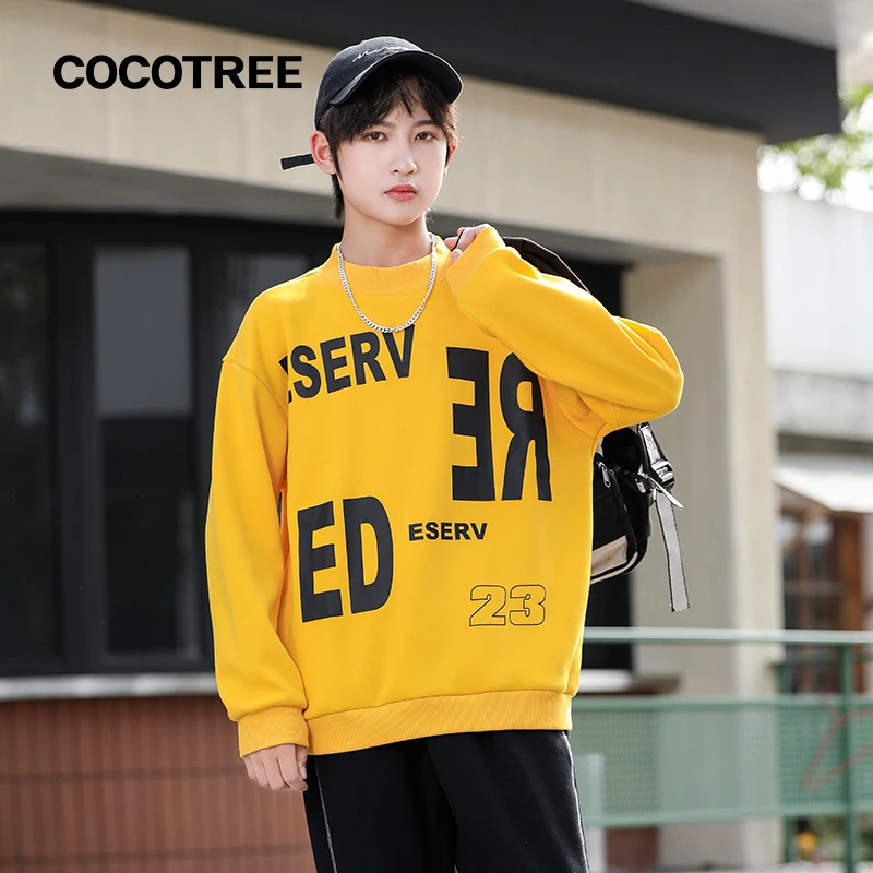 A4004COCOTREE冬季男童宽松加绒中领字母印花保暖套头卫衣