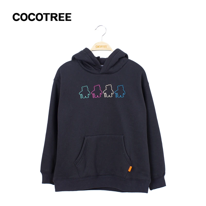 A3017棵棵树女大童冬季宽松保暖长毛绒四色刺绣连帽卫衣百搭时尚