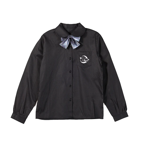 1097青少年装春秋学生女童学院风黑色宽松长袖衬衫