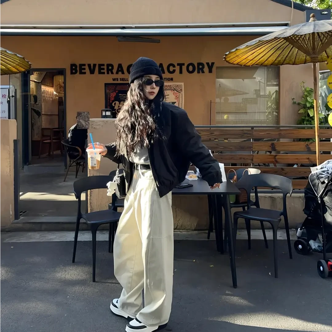 外套女秋冬2024新款气质时尚休闲百搭夹克拉链长袖外套休闲阔腿裤