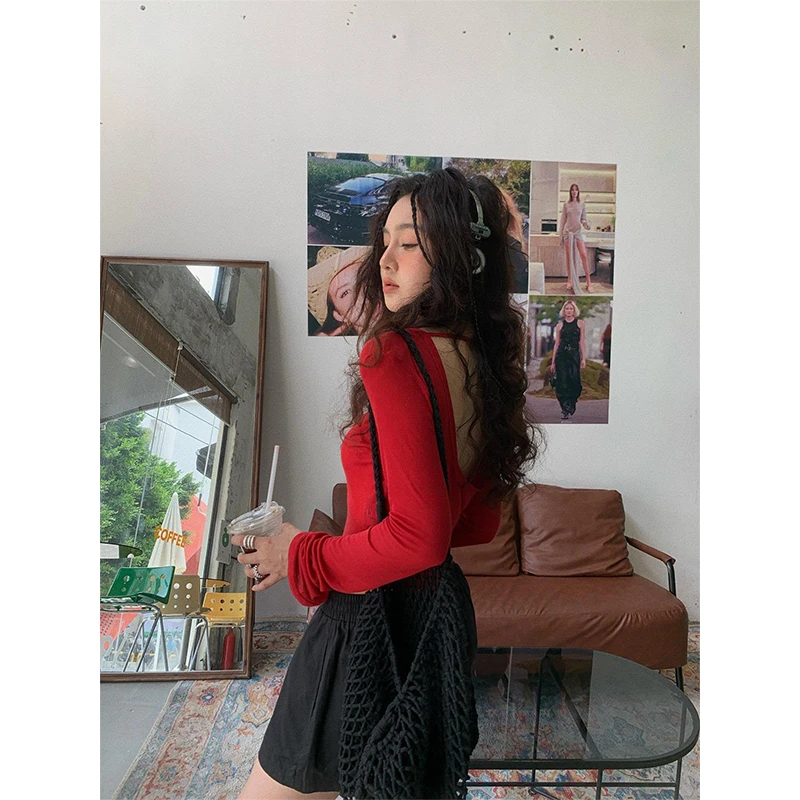 T恤女士夏季圆领长袖短款防晒纯色修身显瘦百搭时尚气质小众上衣