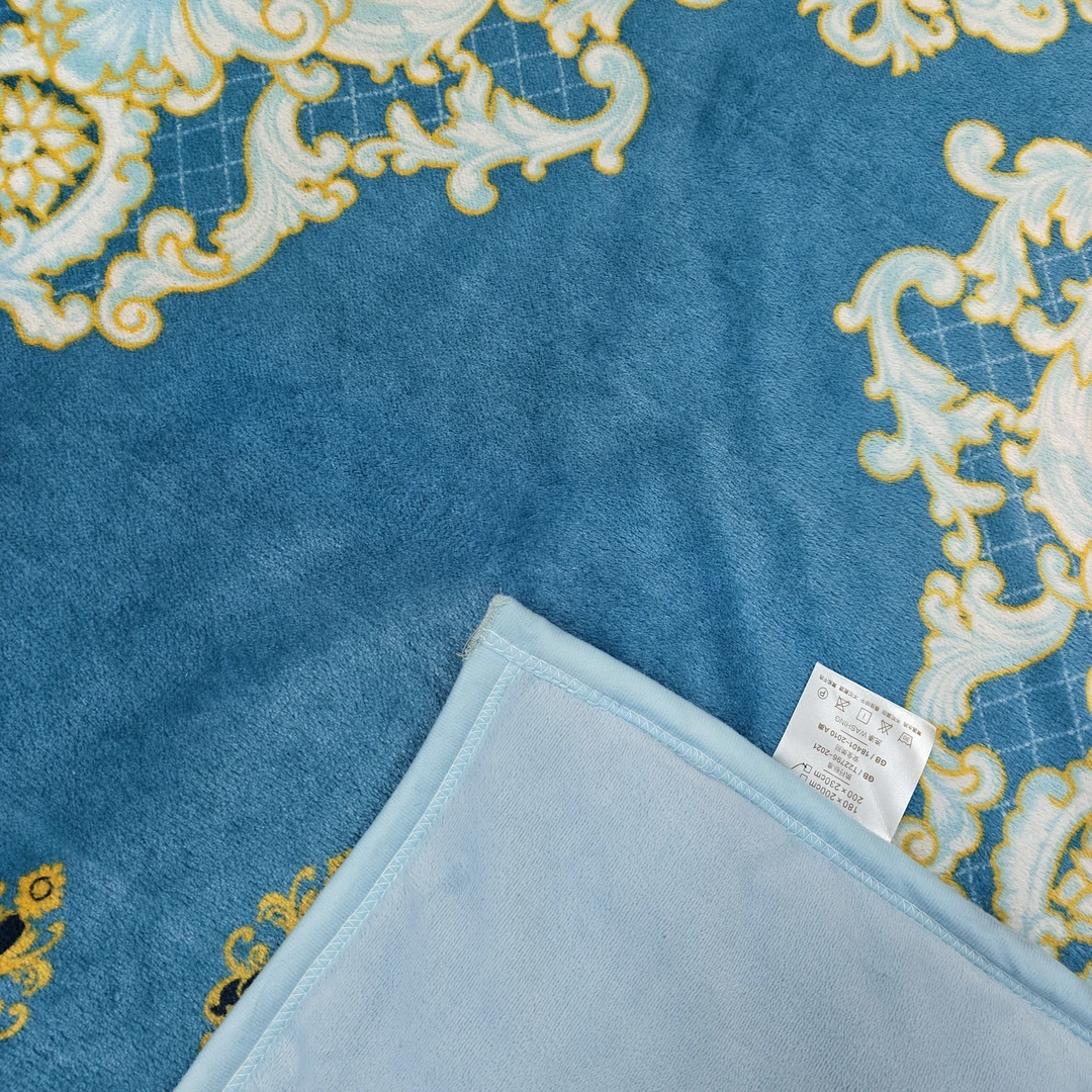 绿色复古2.0*2.3被子蓝色加厚印花单人三层双层奶绒绒毛毯