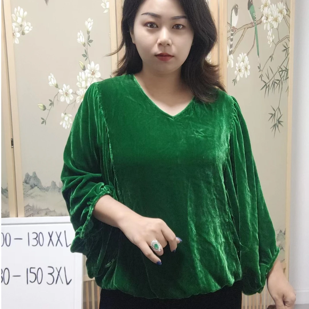 宽松休闲蝙蝠袖收腰桑蚕丝植绒上衣