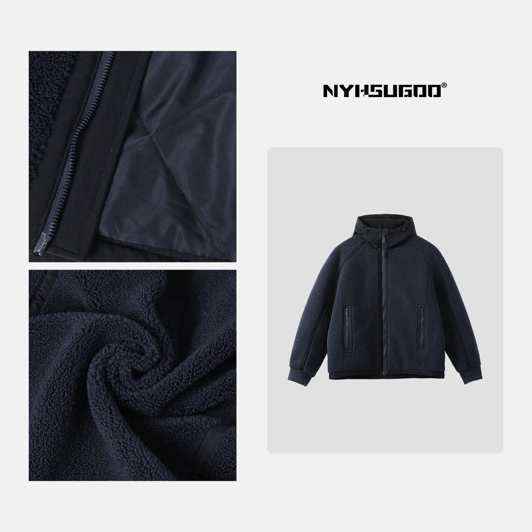 NYHSUGOO/南乙3373秋冬男士拼接颗粒绒棉服情侣韩系百搭保暖外套