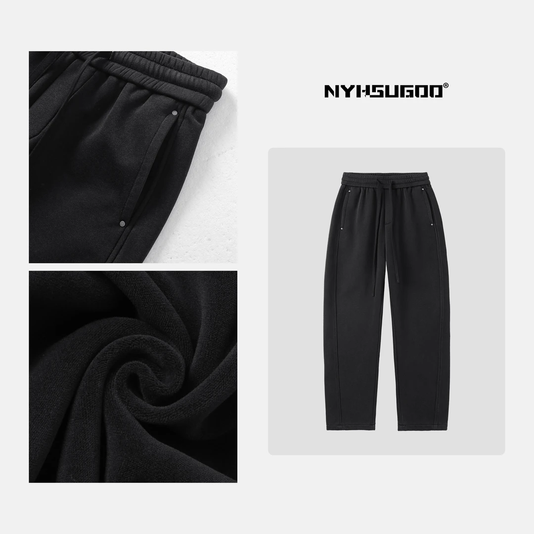 NYHSUGOO/南乙3359秋冬美式休闲抽绳卫裤男士加绒复古磨旧长裤