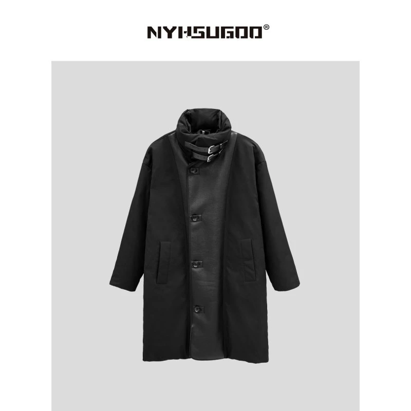 南乙2633冬季男设计拼接白鸭绒羽绒服黑色美式潮流保暖宽松外套