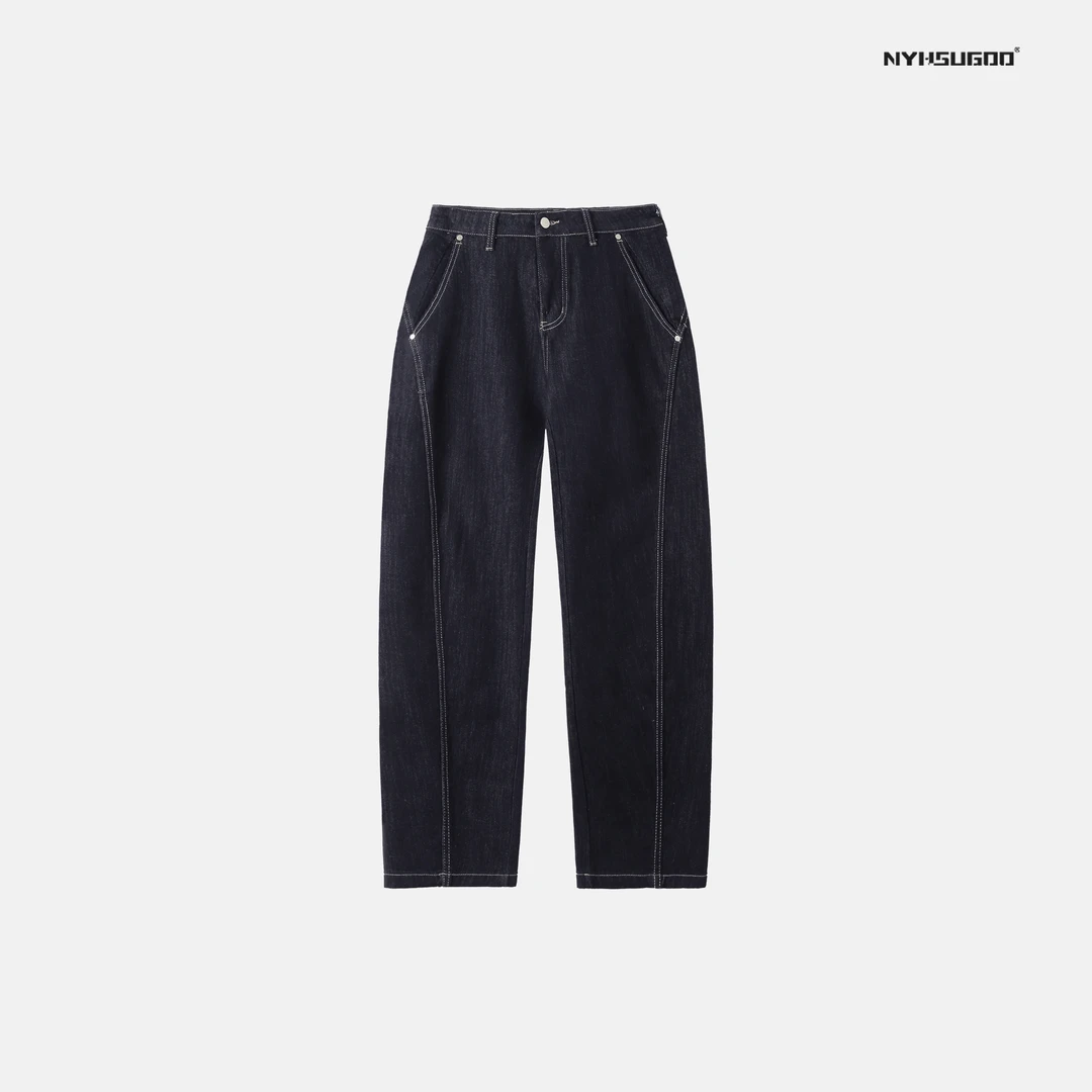 NYHSUGOO/南乙33082秋冬重磅高棉感男士复古显瘦弯刀加厚牛仔裤