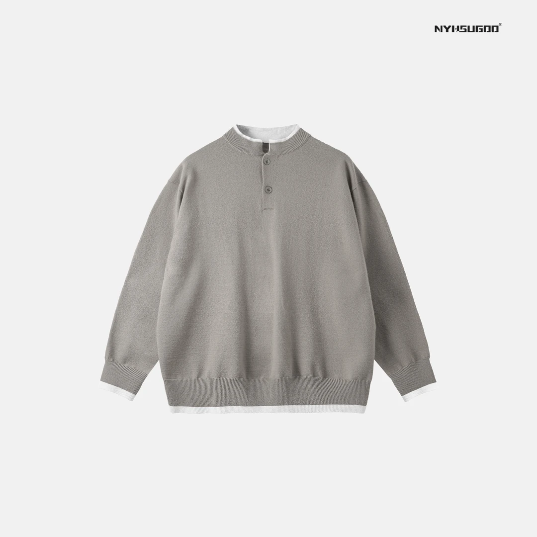 NYHSUGOO/南乙3402秋冬新款假两件半高领男士百搭韩系针织毛衣
