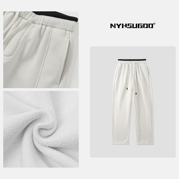 NYHSUGOO/南乙E002冬季美式休闲抽绳卫裤男士加绒加厚微弯刀长裤