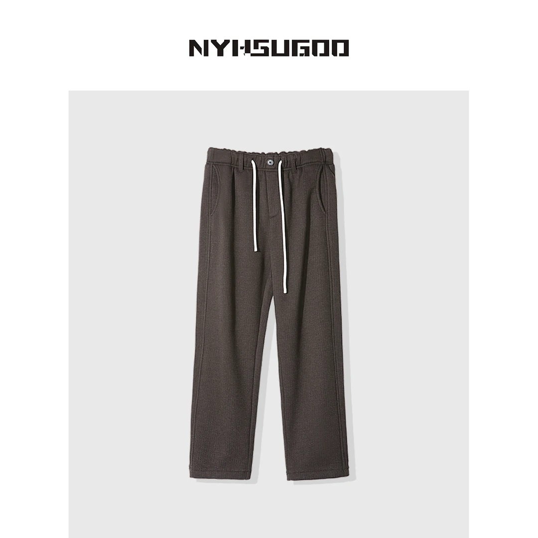 南乙N938冬季男加绒简约时尚休闲裤纯色保暖男女百搭抽绳直筒卫裤