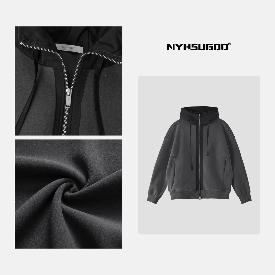 NYHSUGOO/南乙3366秋冬新款连帽卫衣夹克韩系加绒情侣设计款外套