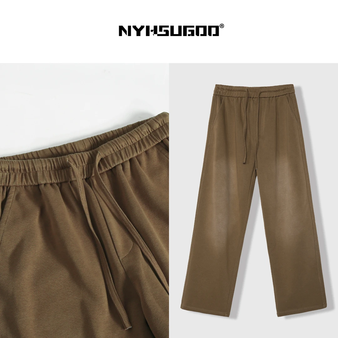NYHSUGOO/南乙3060春季男美式做旧直筒卫裤抽绳百搭宽松长裤潮流