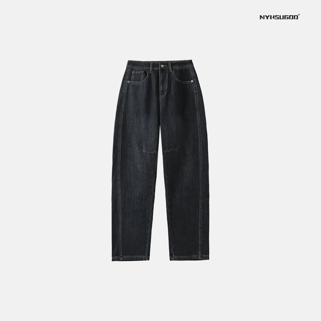 NYHSUGOO/南乙3355秋冬男士新款解构微弯刀加绒牛仔裤显瘦复古裤