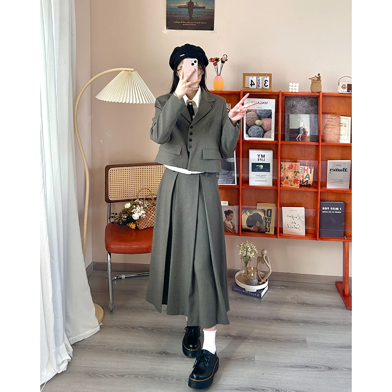 暮雨浔茶瞳福掌柜原创美拉德穿搭JK制服学生装职业小西装秋冬长裙