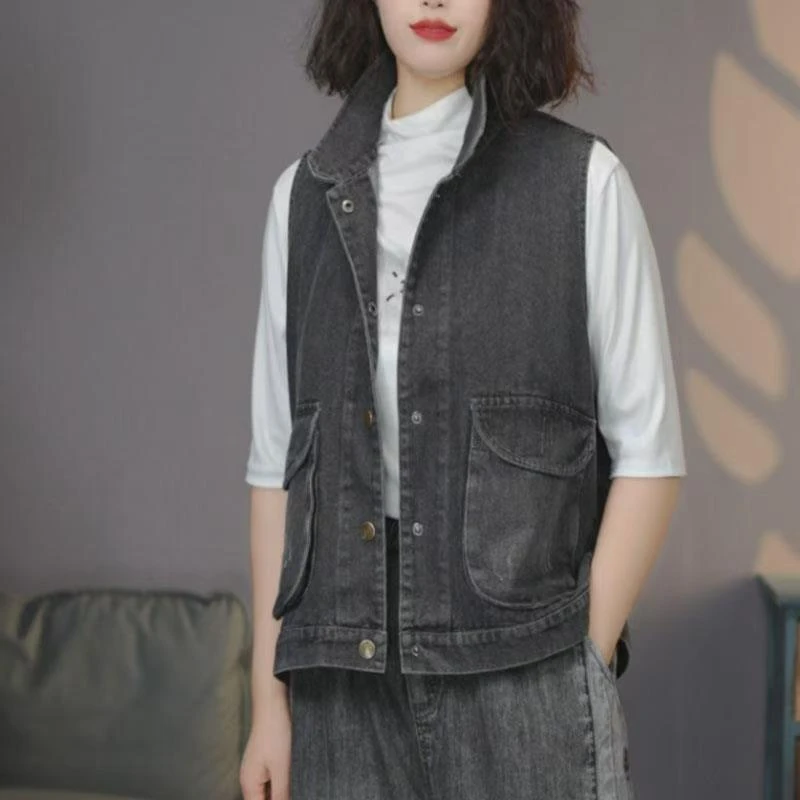 8701黑柒月-#2025文艺复古牛仔马夹坎肩百搭背心大口袋牛仔马甲