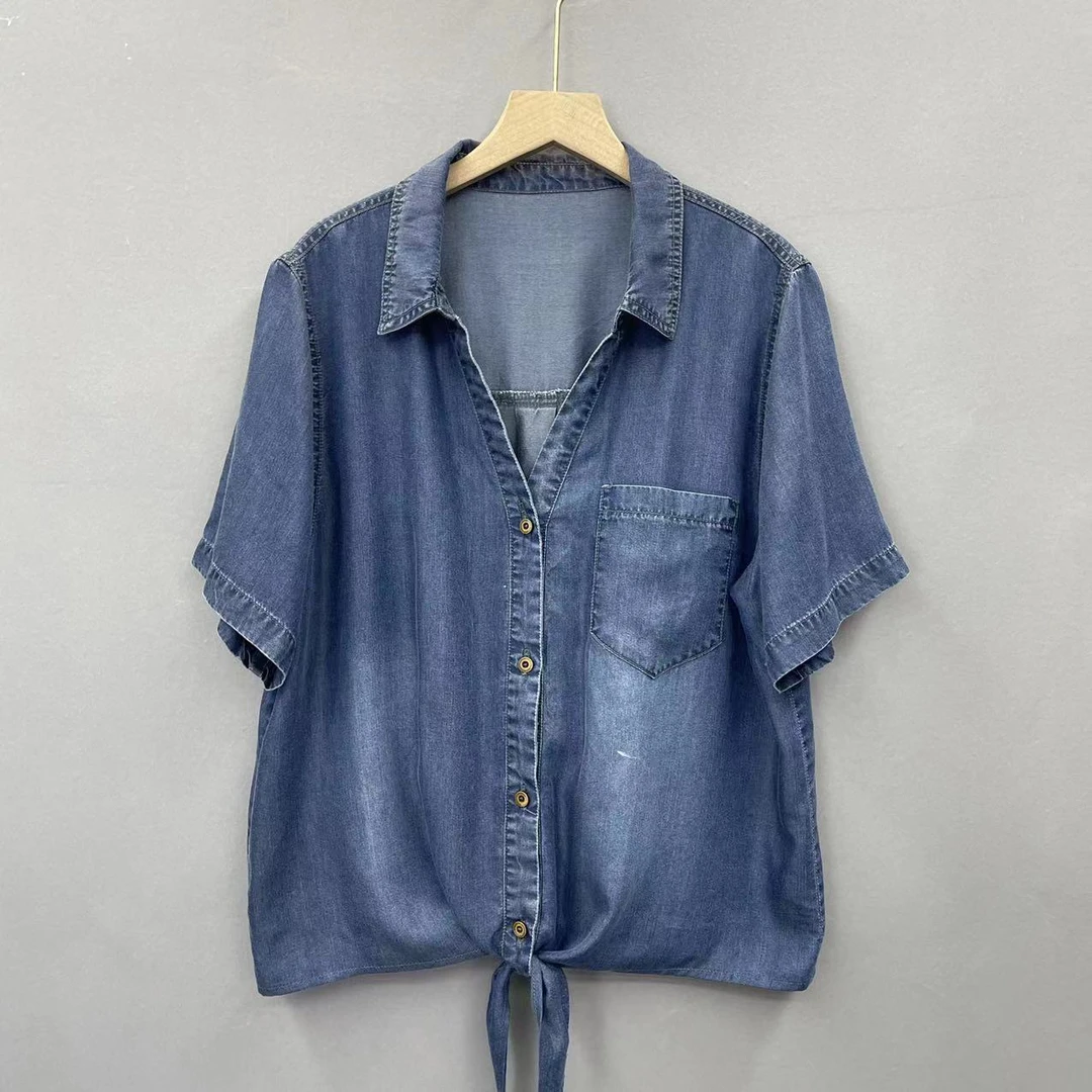 519#2024夏季宽松显瘦休闲设计感牛仔衬衫透气莱赛尔牛仔上衣女