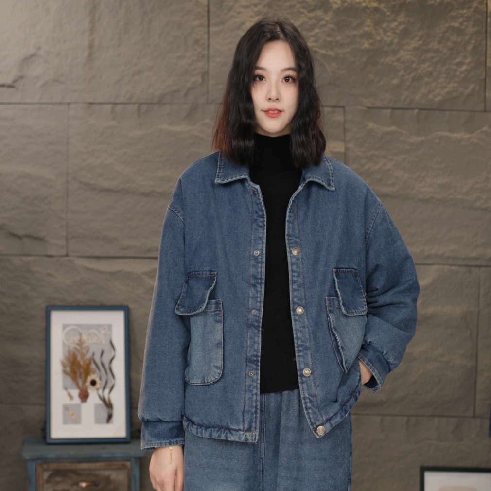 欣欣3133加绒蓝#2024冬季新款加绒加厚牛仔外套百搭防风保暖上衣