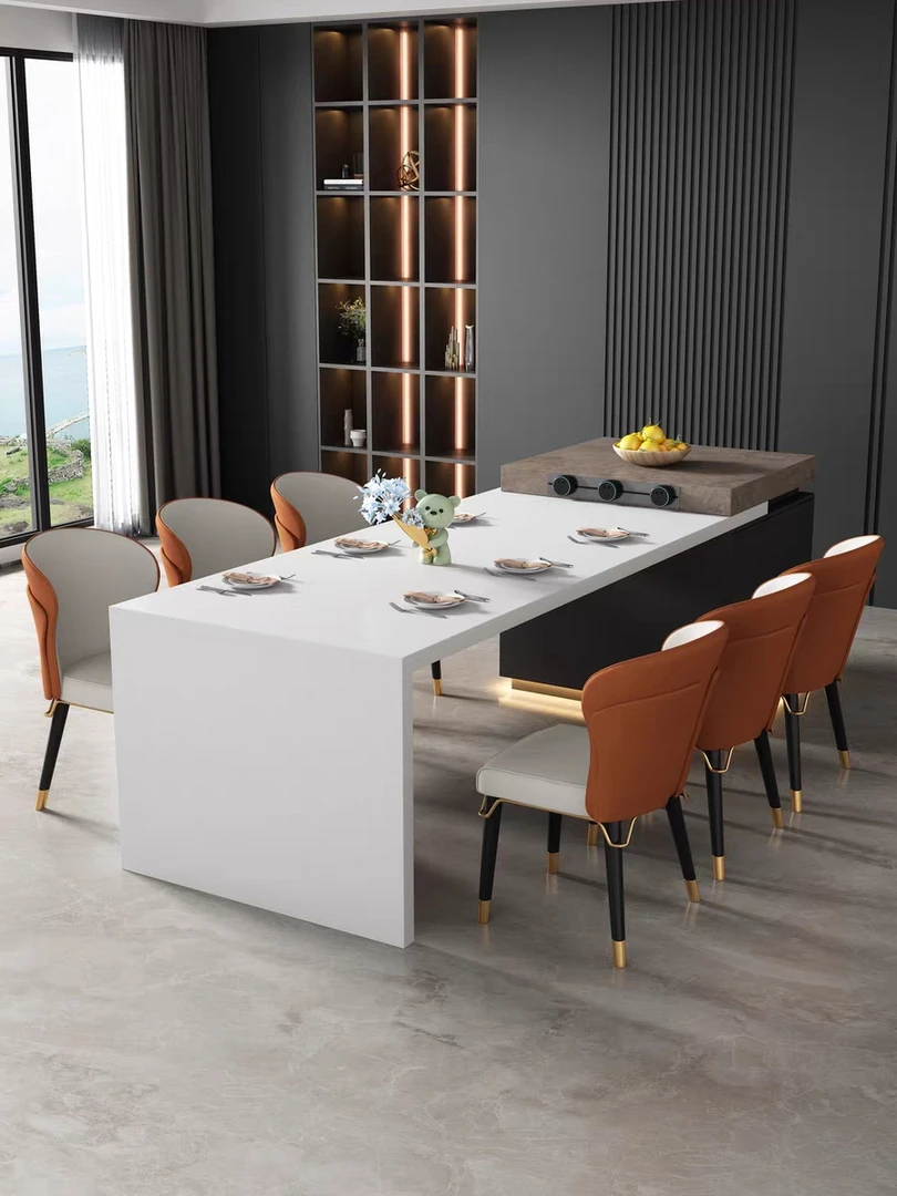 现货岩板岛台餐桌一体带水槽倒台加餐桌导台中岛台错位可伸缩吧台