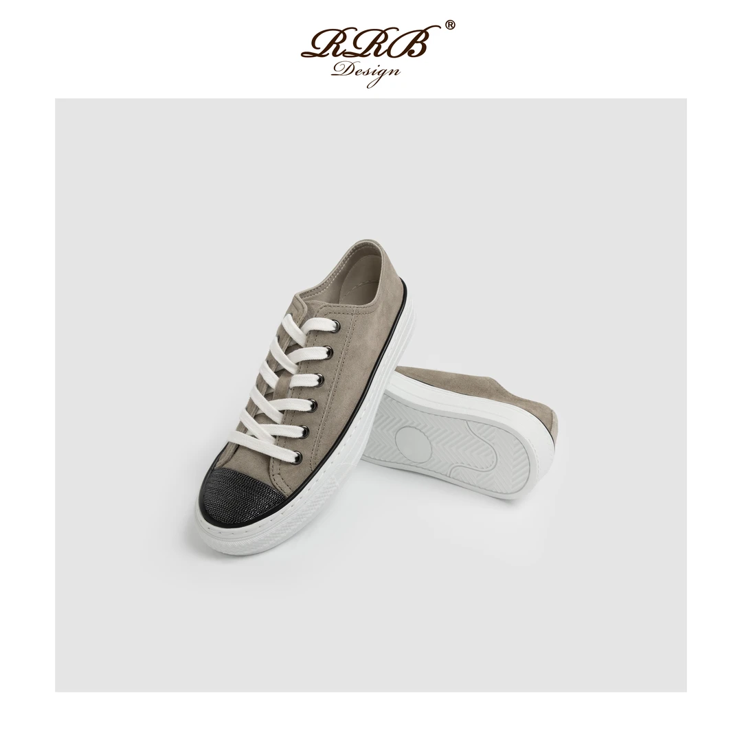 RRB Design「高智静奢」重磅牛反绒钉珠系带百搭休闲鞋休闲女鞋